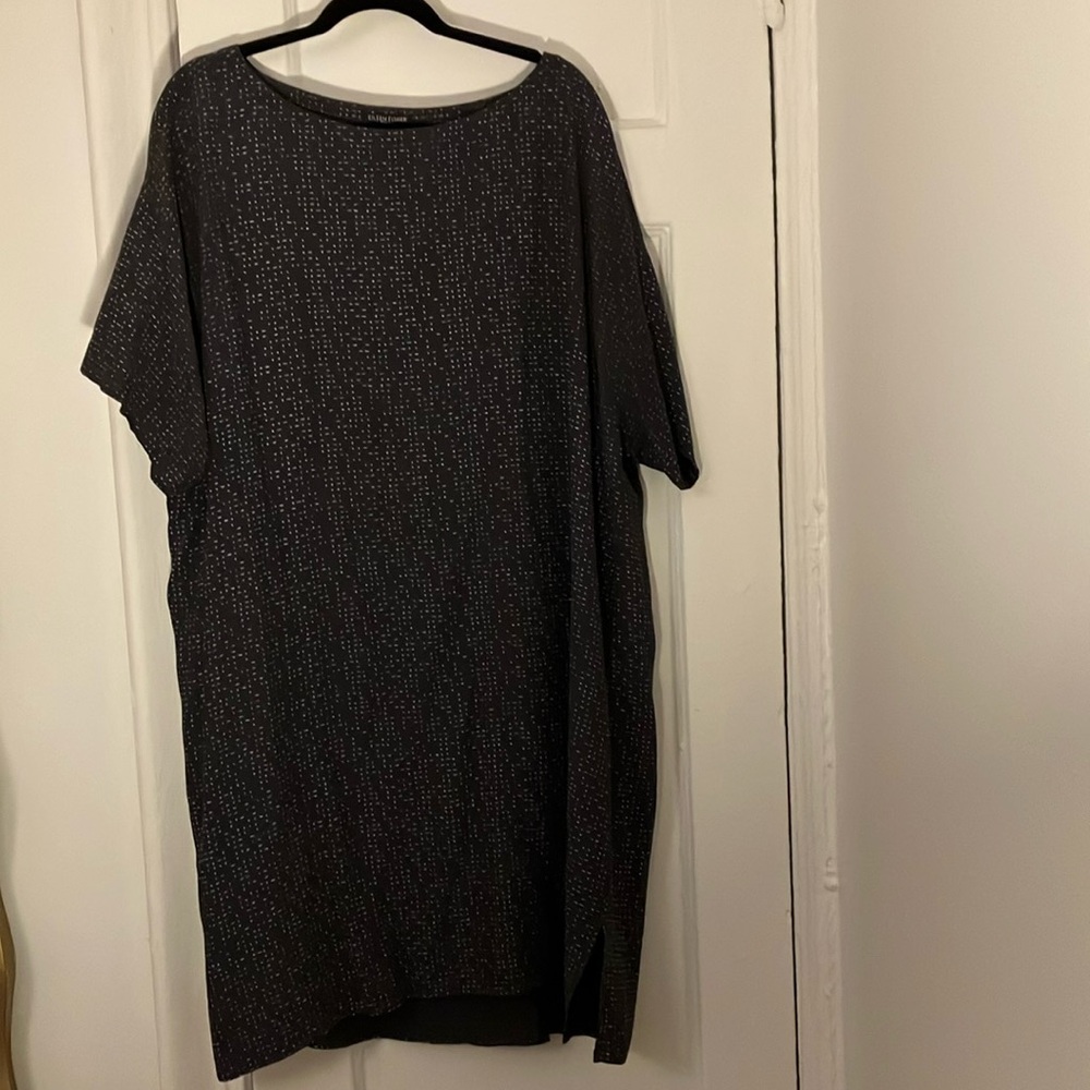 Eileen Fisher Dress XXL Graphite Morse Code Pattern